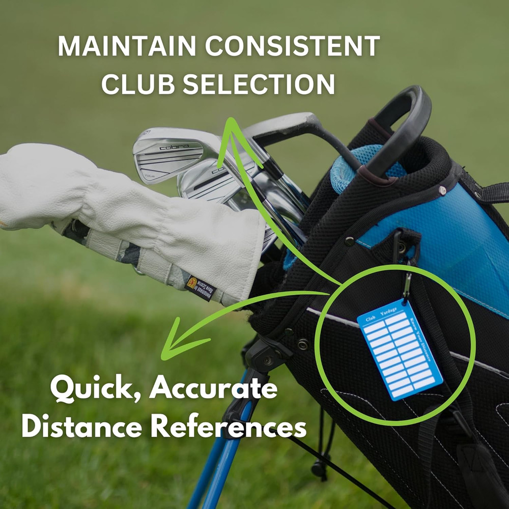 Golf Distance/Yardage Tag - Attach to Golf Bag - Erasable - Quick Reference Golf