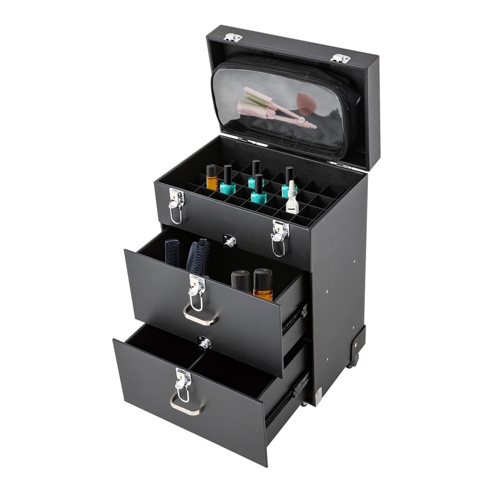 Rolling Makeup Train Case Cosmetic Trolley Makeup Storage Organizer Luggage Box!