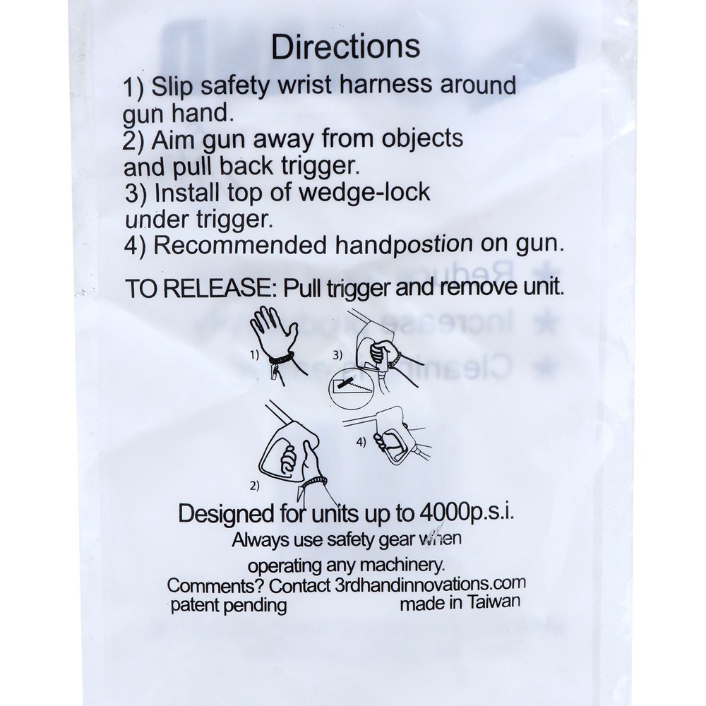 Pressure Washer Temporary Trigger Lock Wedge and Safety Wrist Strap