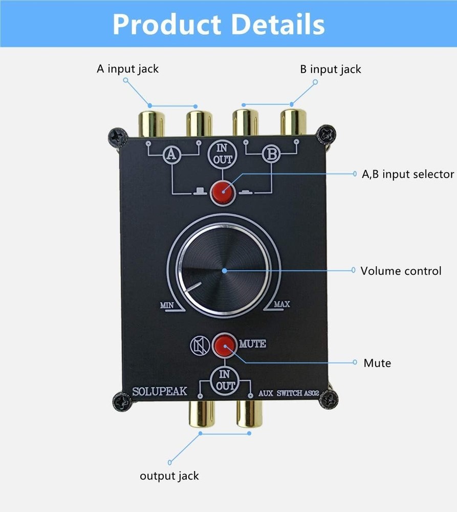High-Quality 2-Way RCA Switcher with Easy Plug and Play Setup & Volume Control