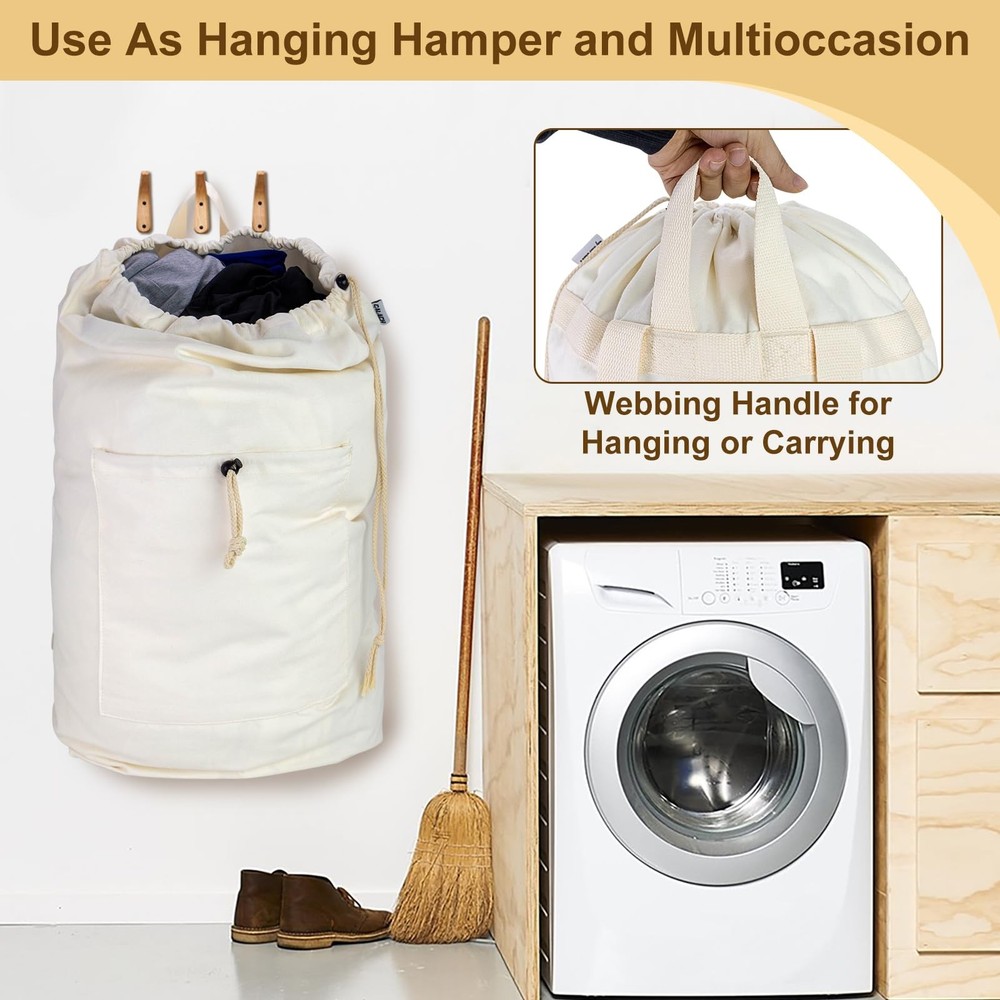Laundry Bag Backpack, Canvas Laundry Bag with Straps & Drawstring Closure Was...