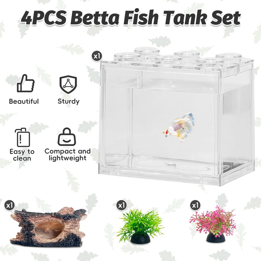 Mini Betta Fish Tank Kit Stackable Small Aquarium Kit 0.6 Gallon Cute Fish Bo...