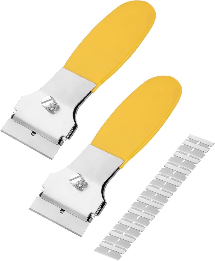 Razor Blade Scraper Set, 2 Pack, Yellow Locking Razor Scraper Set with 10 Extra