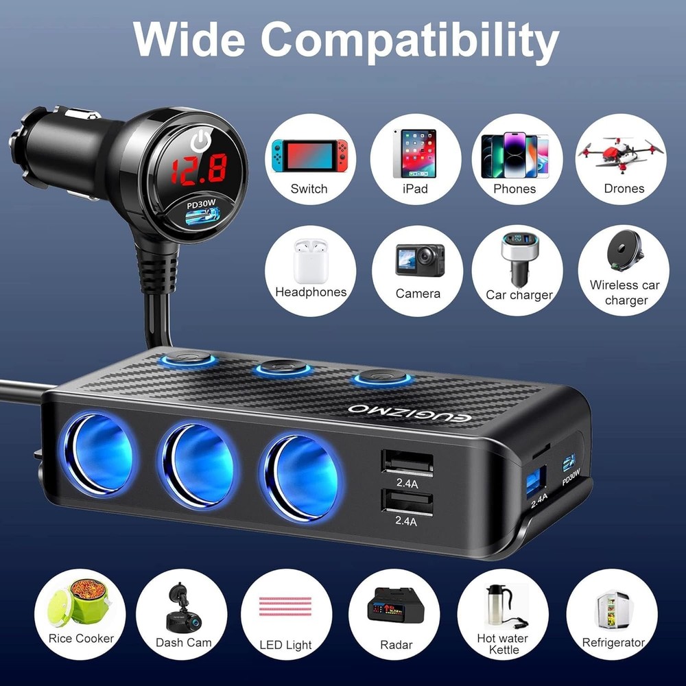 Upgraded 8-in-1 Cigarette Lighter Adapter