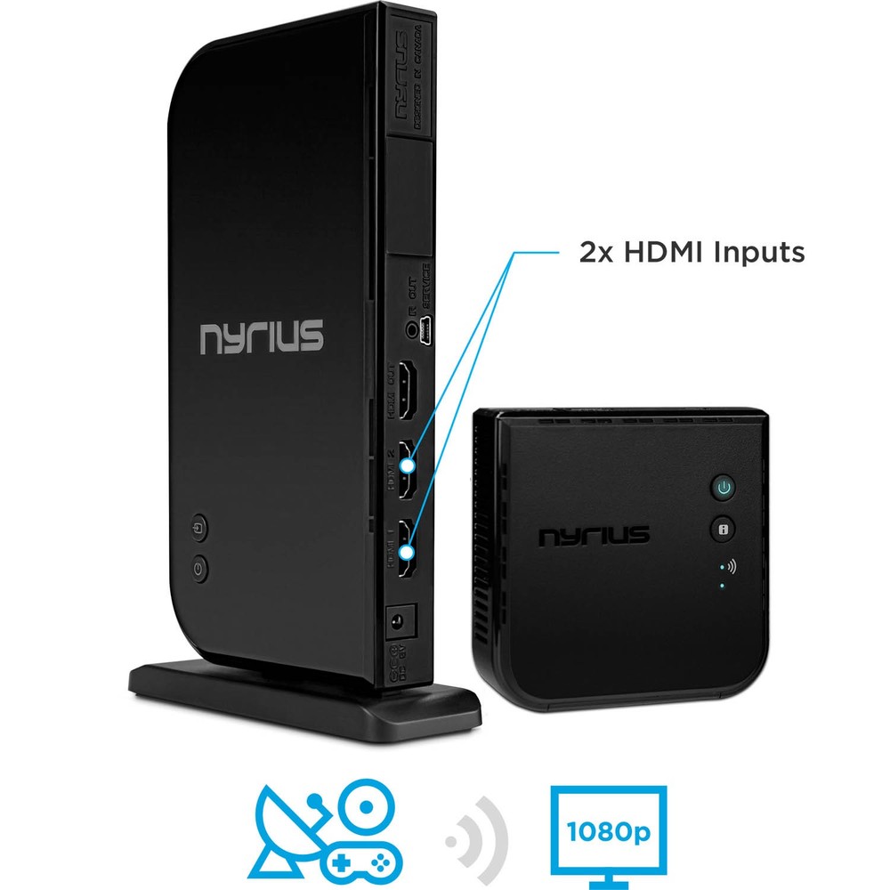 Nyrius Wireless HDMI 2 Input Transmitter & Receiver; Streaming HD 1080p - 2 Pack