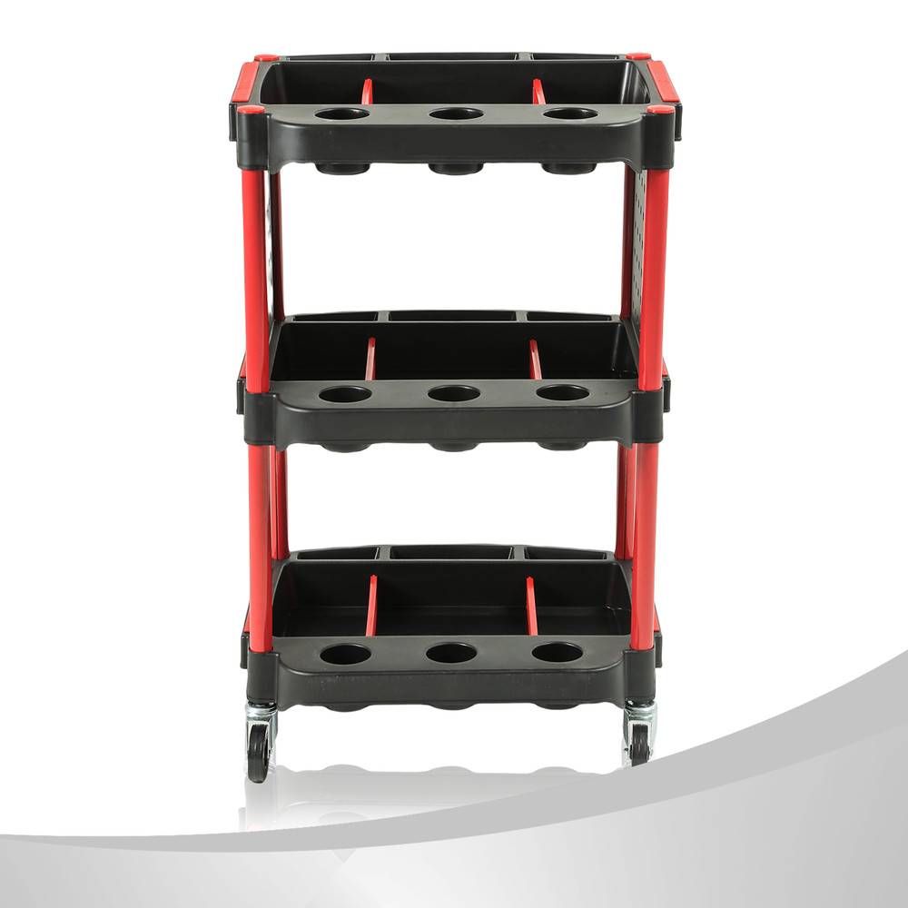 3-Level Composite PP Warehouse Garage Office Rolling Trolley W/Pegboard Casters