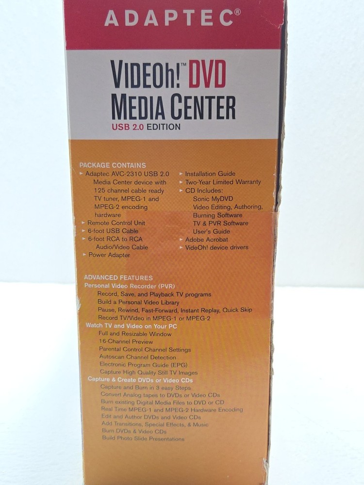 Adaptec AVC-2310 Video Capture Device Complete Bundle w/ Original Box