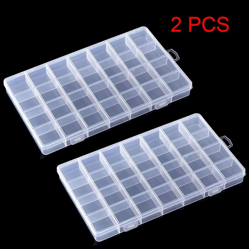 2 PCS 28 Grids Bead Organizer Plastic Organizer Box with Fixed Dividers