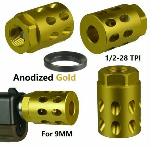 1/2x28 TPI Thread Muzzle Brake Compensator Anodized Gold For 9mm
