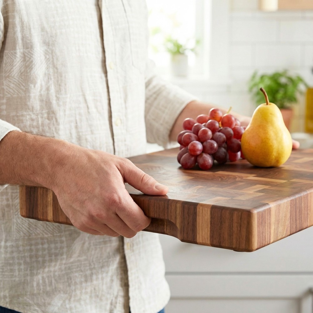 Solid Wood End Grain Walnut Cutting Board, Thick Charcuterie Chopping Block