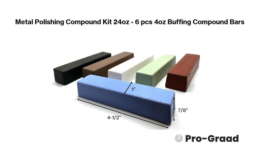 Pro-Graad Metal Polishing Compound Kit 24oz - 6 pc Buffing Compound Bars 4 oz E
