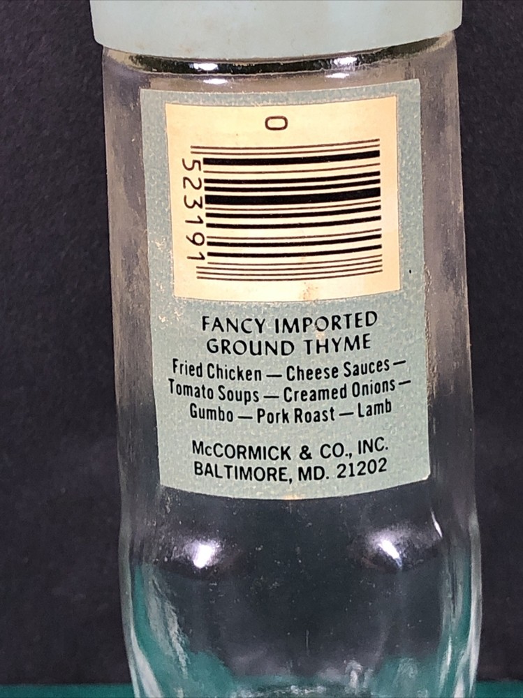 Vintage McCormick | Ground Thyme | Spice Jar | Green Lid | Empty