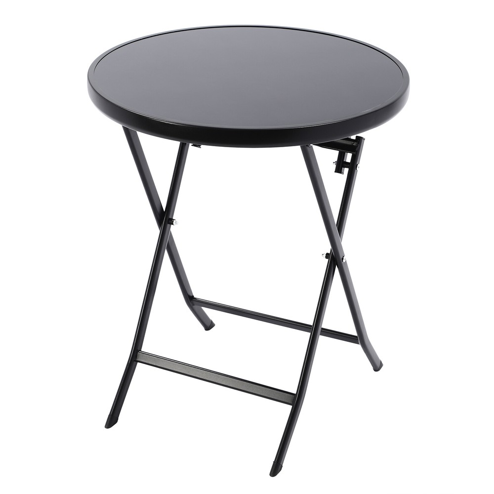 Patio Glass Coffee Table Side Table Round Patio Backyard Garden Balcony Table