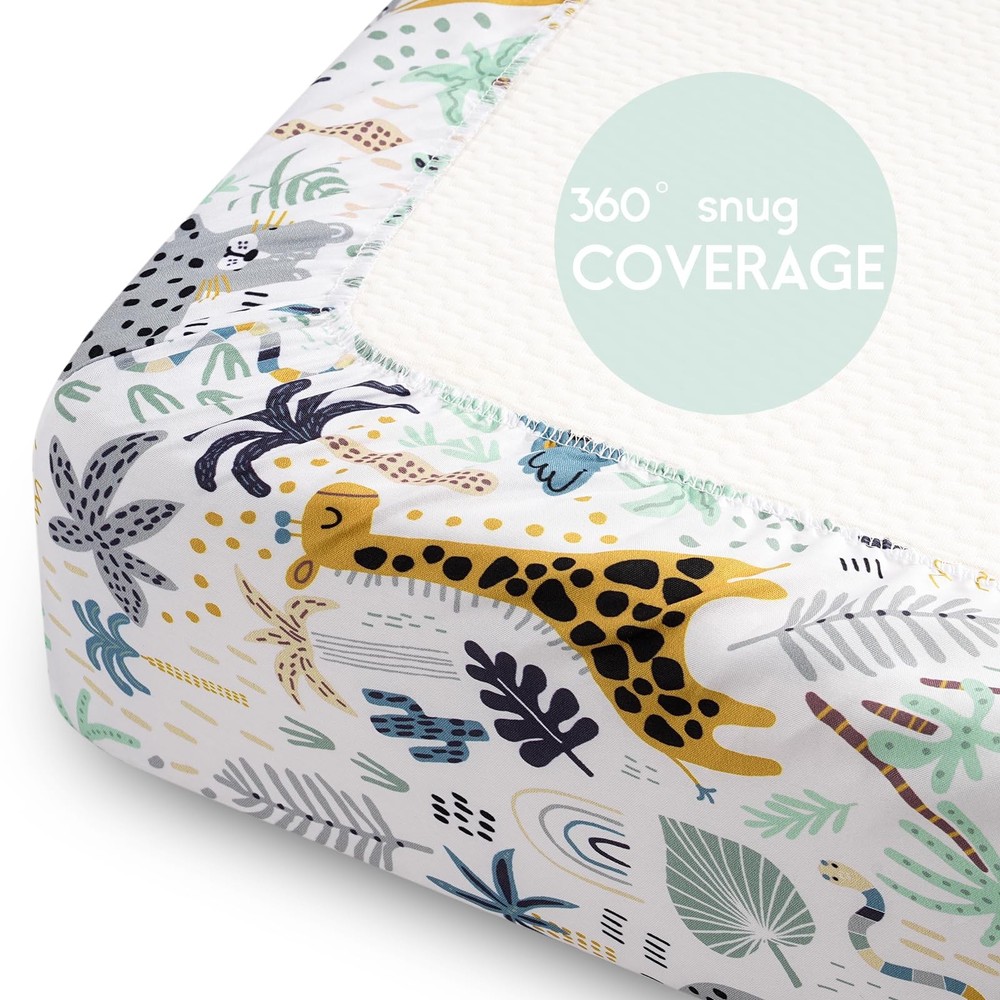 Yoofoss Pack and Play Sheets Fitted, Mini N Sheets, Green + Giraffe