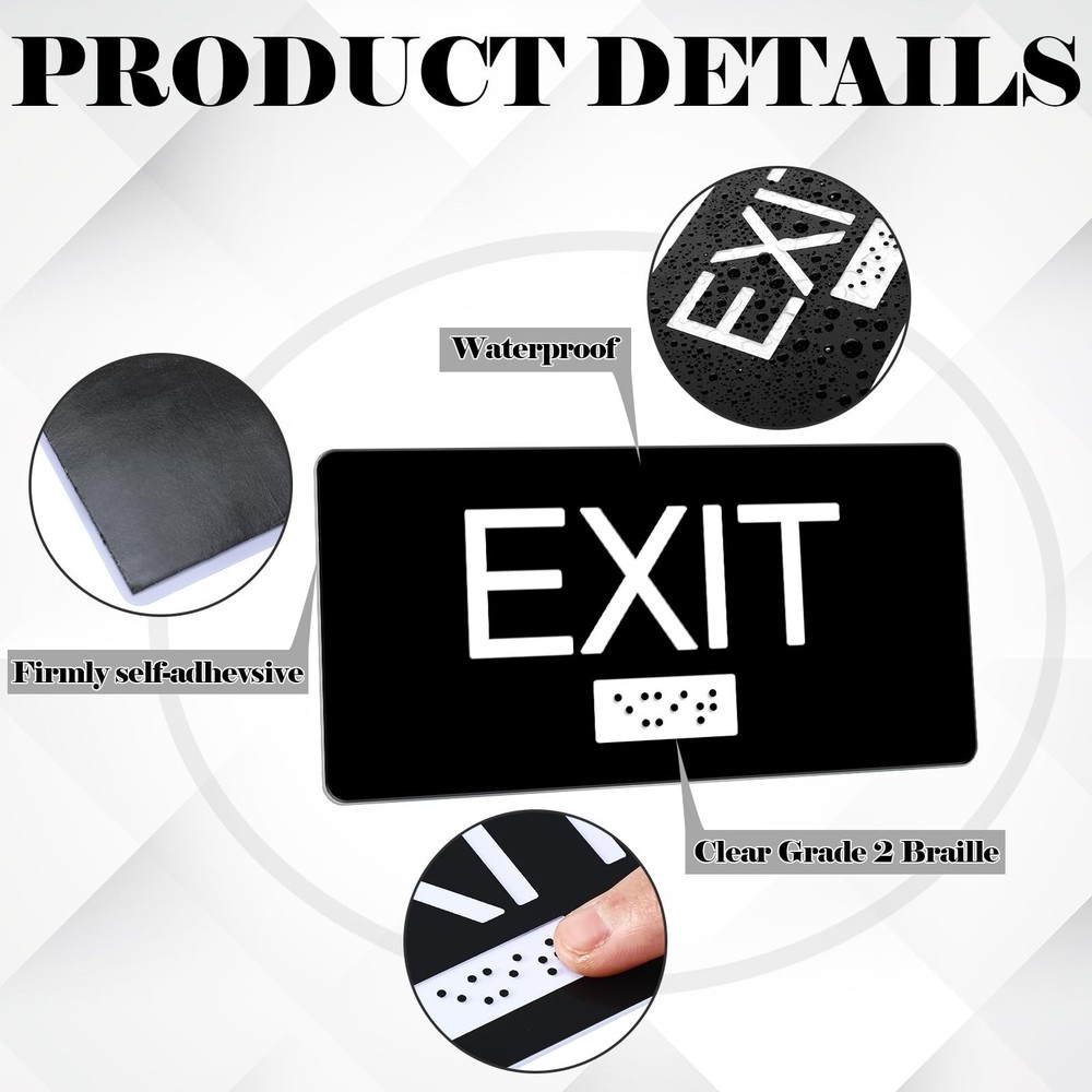 4 Pcs ADA Compliant Exit Sign with Tactile Braille 6 x 3 Inch Plastic Exit Si...