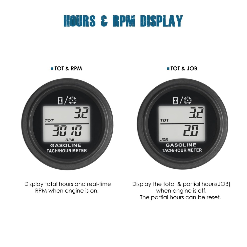 Digital Engine Hour Meter Tachometer,Real-time RPM Record,Backlight Display,S...