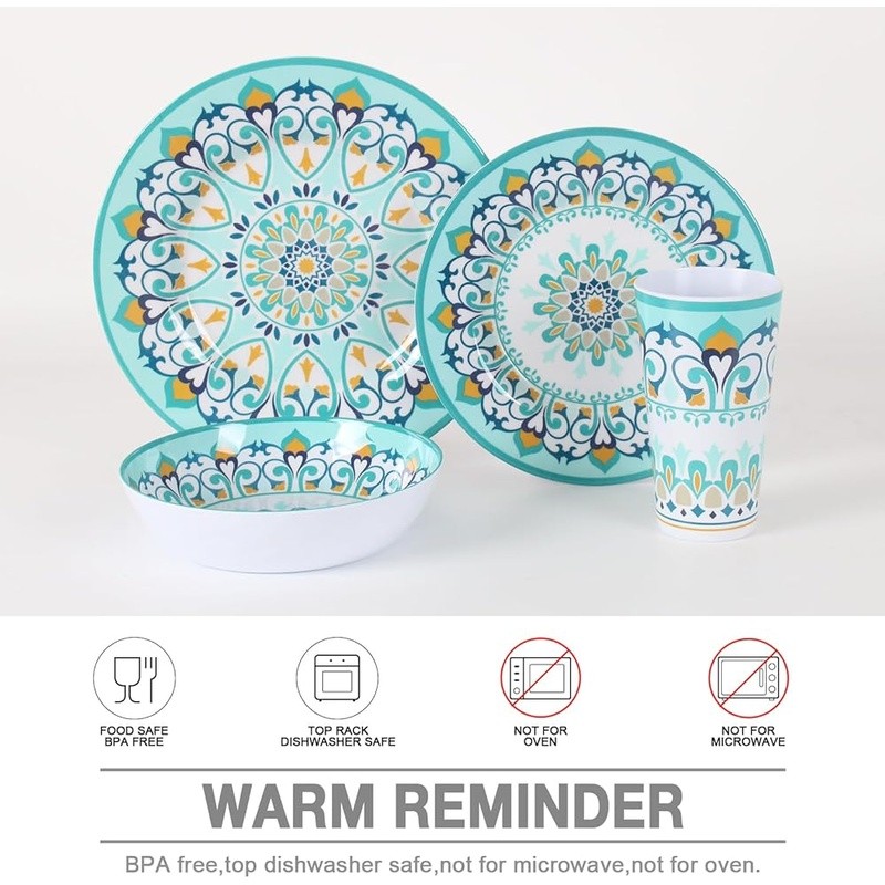 Melamine Dinnerware Kitchen Break Resistant Dishwasher Safe Indoor Outdoor Use