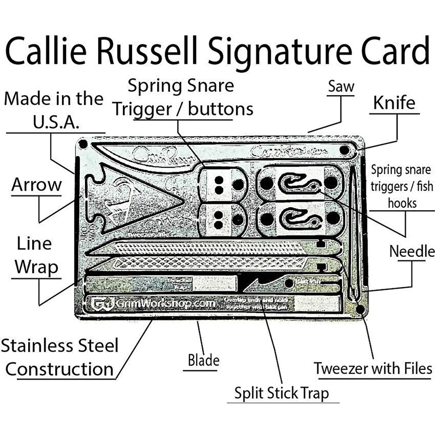 Grim Workshop Callie Russell Survival Card w/ Tools Reusable Retention System