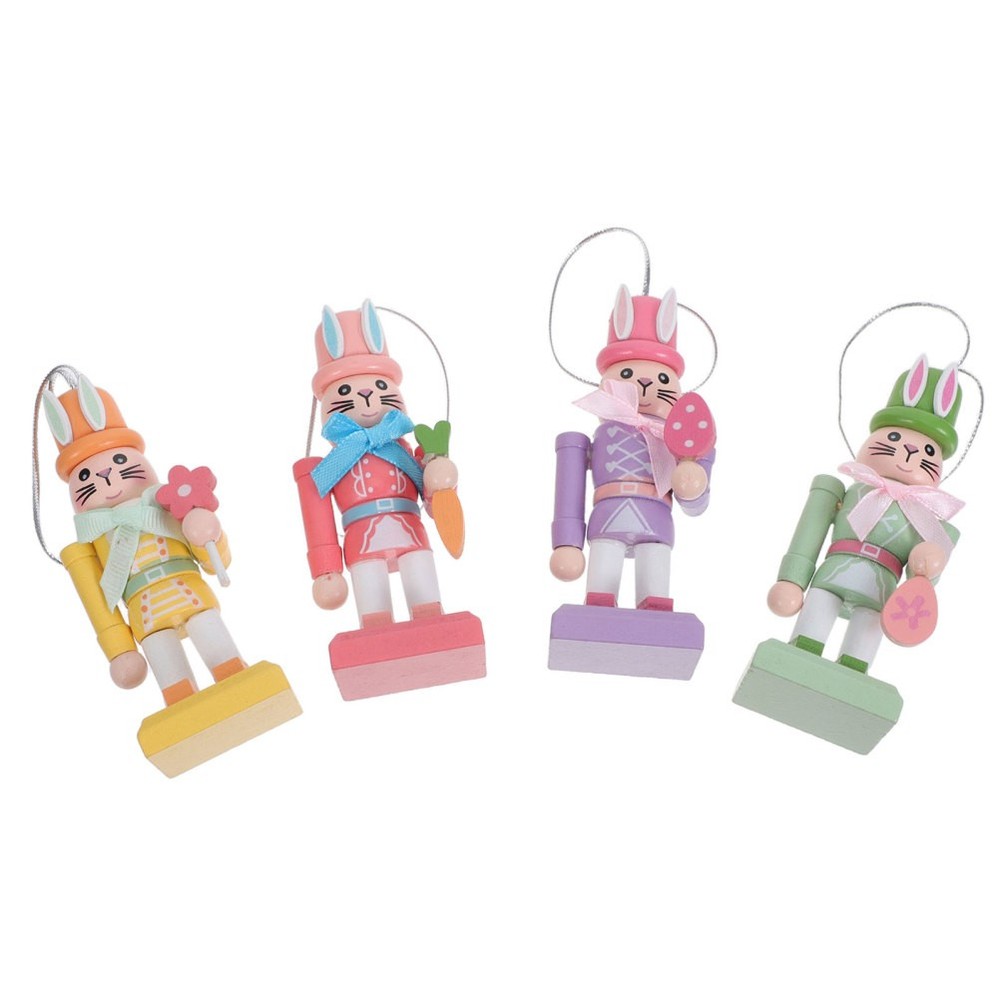 4 Pcs Easter Bunny Decor Nutcracker Soldier Puppet Home Standing Figurine