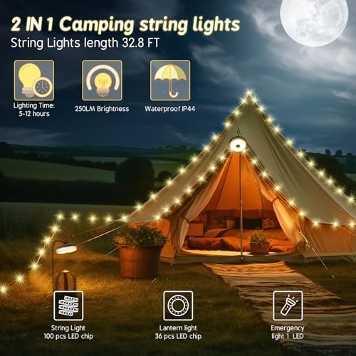 Camping String Lights, Outdoor String Lights with 8 Lighting Modes, 1 pack