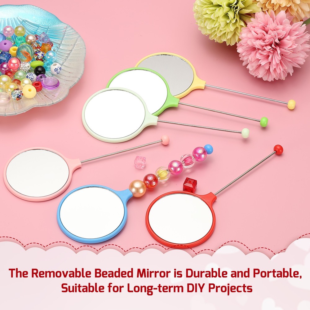 2 Pack Beadable Mirrors with Handle, 5.7 Inch Long Bead Mirror (Red)