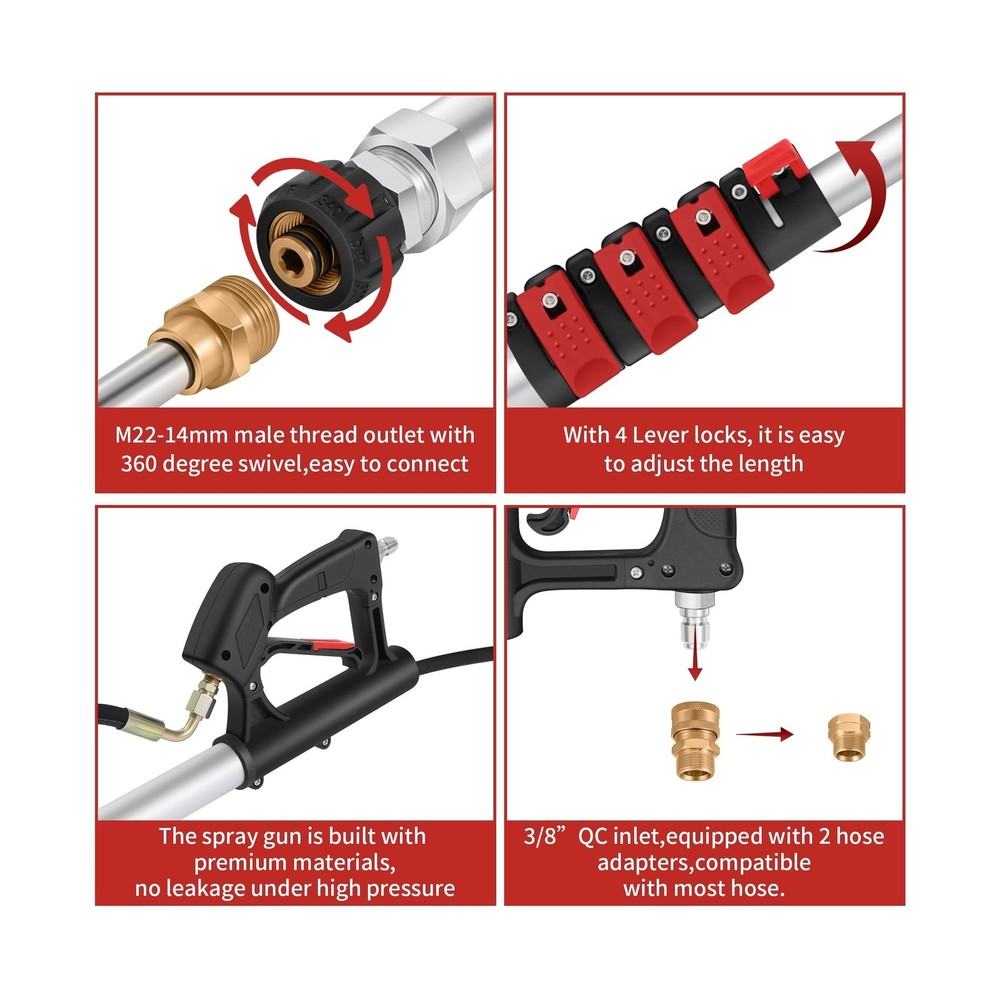 24 FT Gutter Cleaning Tools from The Ground - Telescoping Pressure Washer Wan...