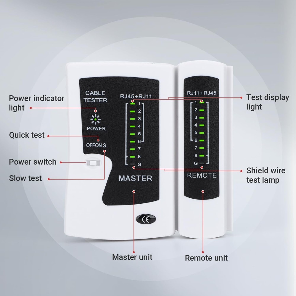 Automatic RJ45 Ethernet Cable Tester with Gold-Plated Socket - Compact Design