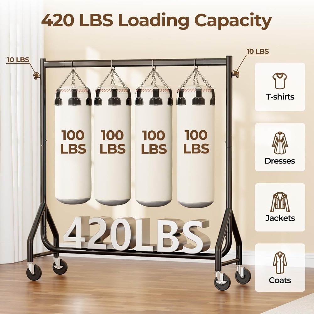 Heavy Duty Rolling Clothes Rack 420 lbs