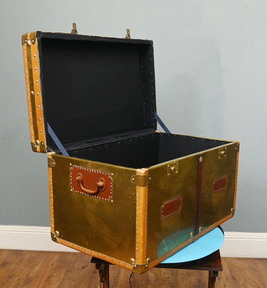 Large Steamer Trunk Box Copper Luggage Case Table