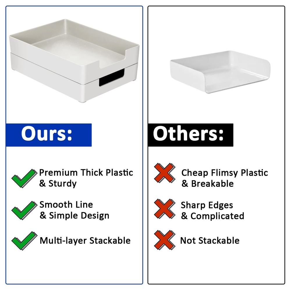 2-Pack Stackable Paper Tray Plastic Desk Drawer Organizer for Office School