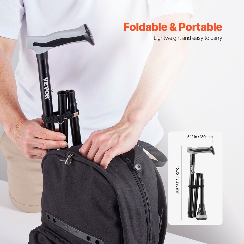 Walking Cane Folding Walking Stick 8-Level Adjustable Height & Pivoting Tip
