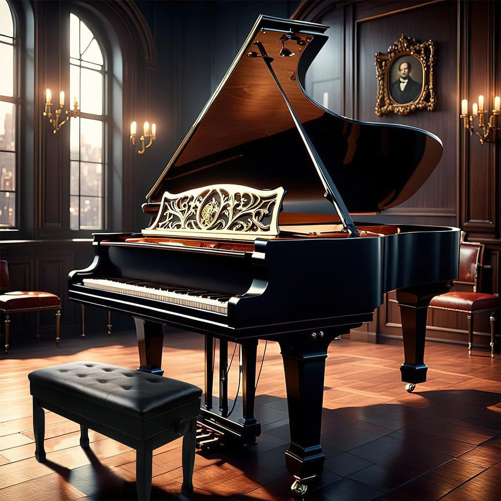 Adjustable Piano Bench with Storage, Solid Wood, Waterproof Cushion - Black