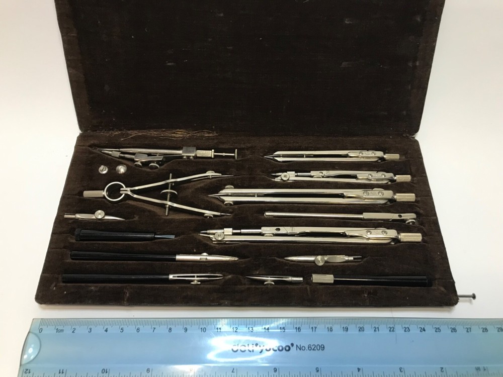 Vintage Soviet Drawing Tools Set Drawing Brass Box USSR 60s Rare Tool Engineer