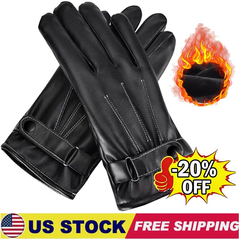 Black Driving Leather Soft Fleece Lined Thermal Winter