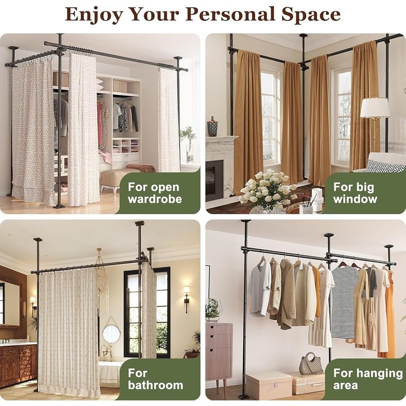 Tension Mounted Room Divider Adjustable Height Space Separation Indoor Use