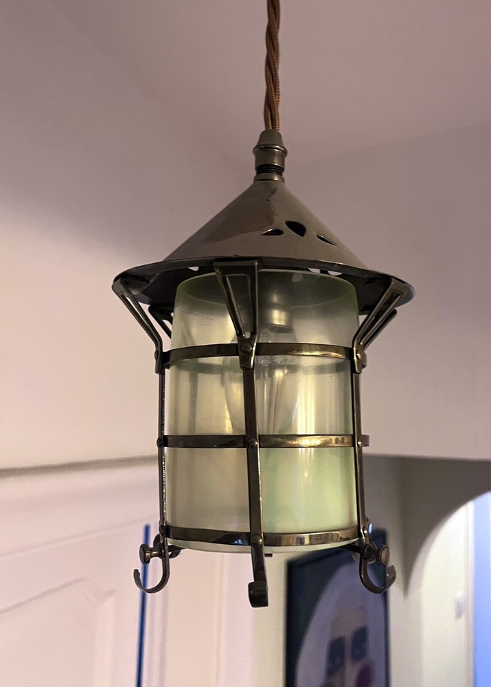 Arts & Crafts Vaseline Glass Ceiling Lantern