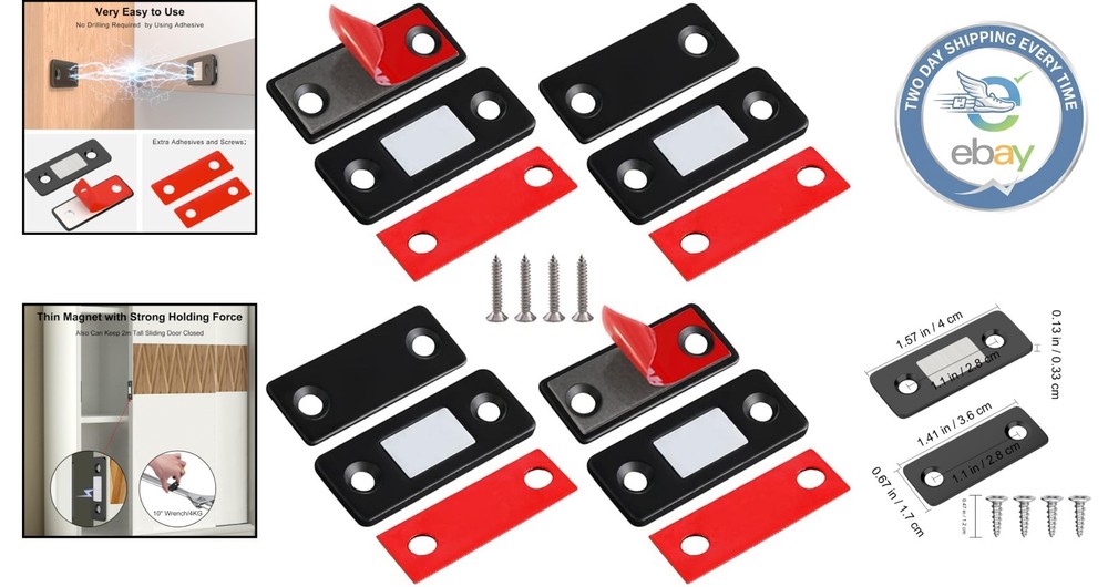 Ultra Thin Magnetic Cabinet Catch 4 Pack - Strong Adhesive Closure Solution