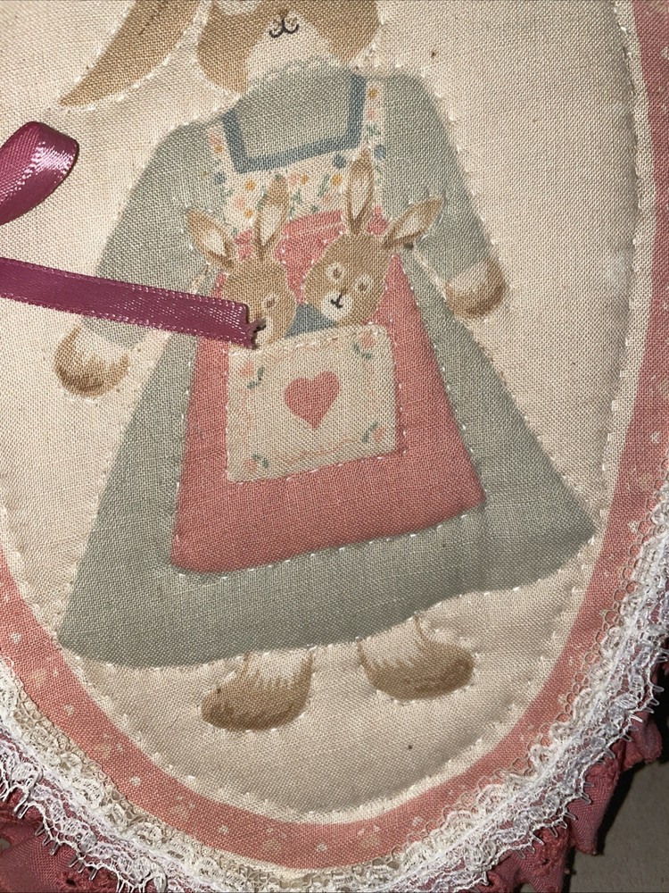 Vintage hand stitched wall hanging rabbit