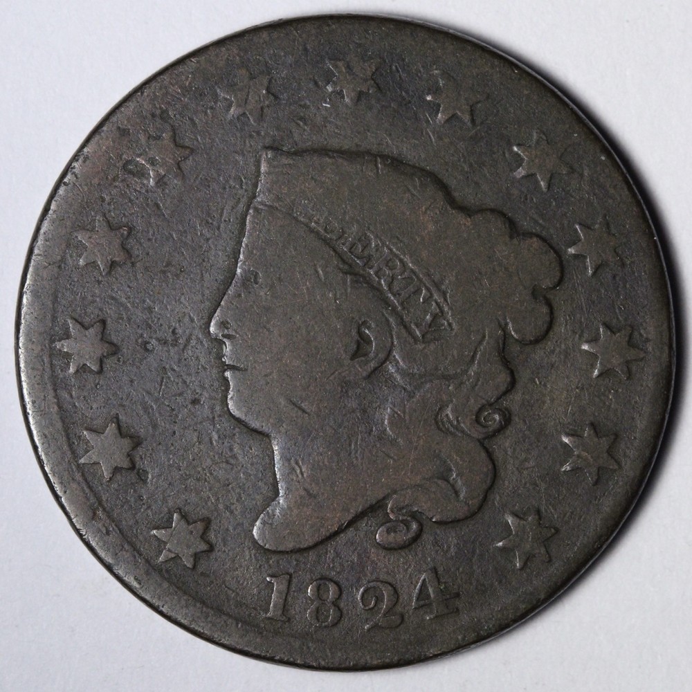 1824 Coronet Head Large Cent VG E105 WZNL