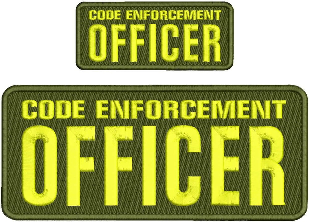 CODE ENFORCEMENT OFFICER 2 EMBROIDERY PATCHS 10X4 AND 5X2'' VELCR@ ON BACK