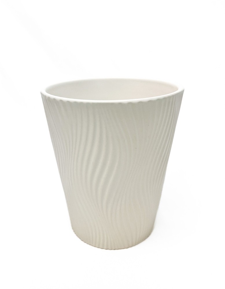 Ceramic Planter Flower Pots, Vertical Wave Pattern Off-White - FREE SHIPPING