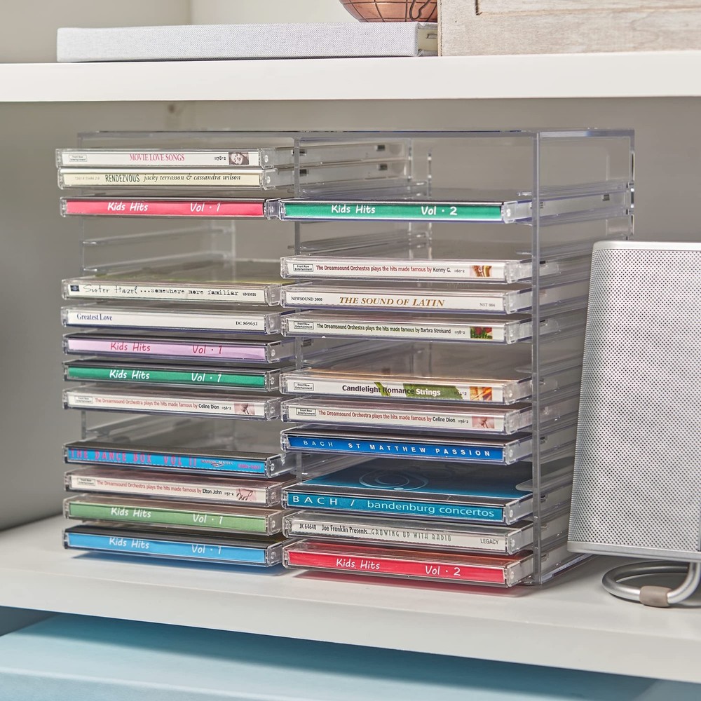 Clear Plastic CD Organizer Stackable Storage Holder Holds 30 Cases