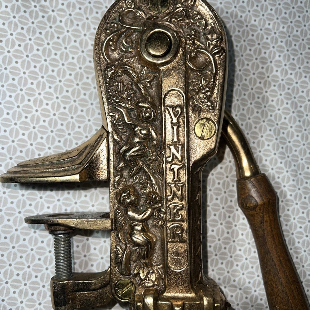 Vintner Brass Table Mount Corkscrew Cherub Design Flawless Condition VINTAGE