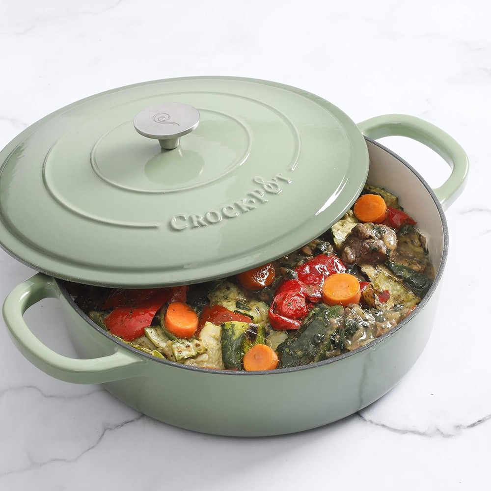 Pot Enameled Cast Iron Braiser W/ Lid 5-Quart Durable Cookware Kitchen