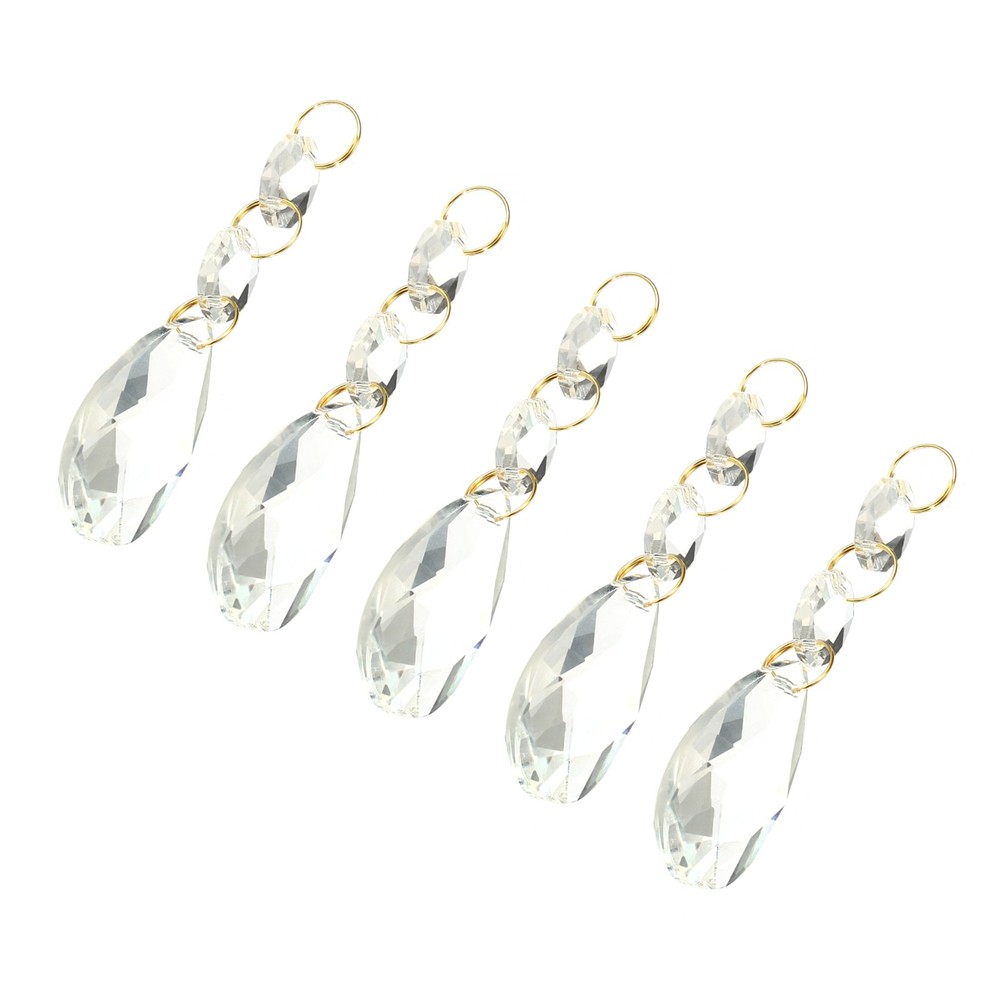 5Pcs 38mm Crystal Teardrop w 14mm Octagonal Bead
