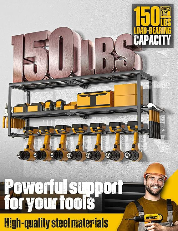 Power Tool Organizer Wall Mounted Power Tool Rack for Cordless 7 Drill Storage