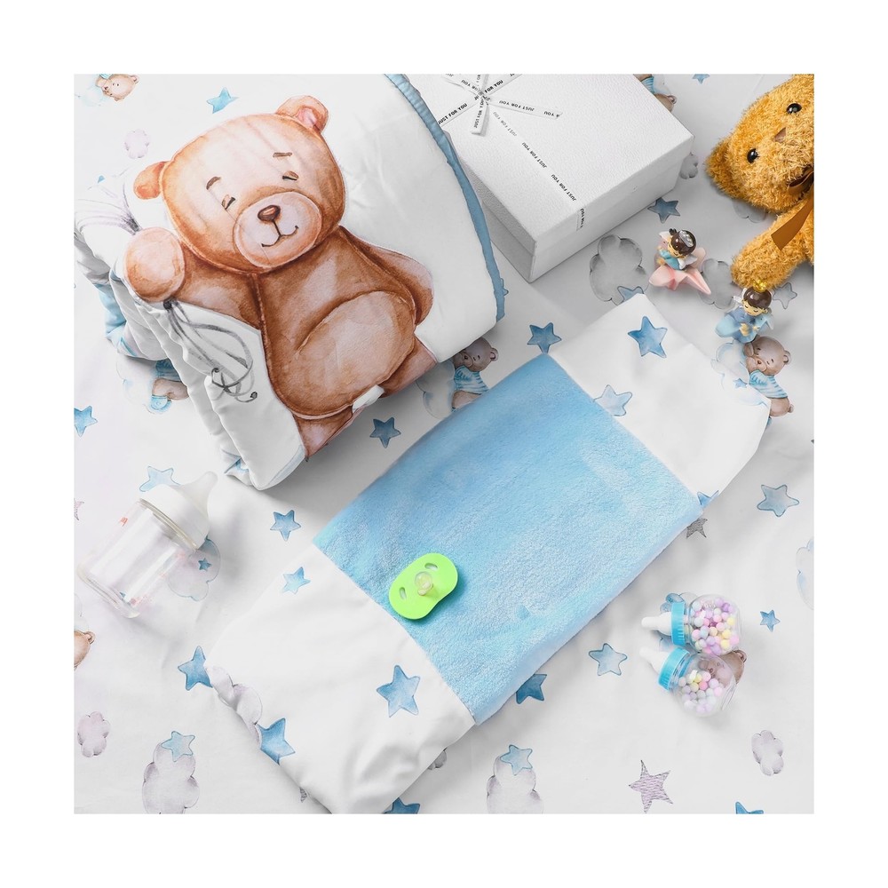 Mixweer 5 Pcs Crib Bedding Set for Toddlers Include Cloud Balloon Bear Theme ...
