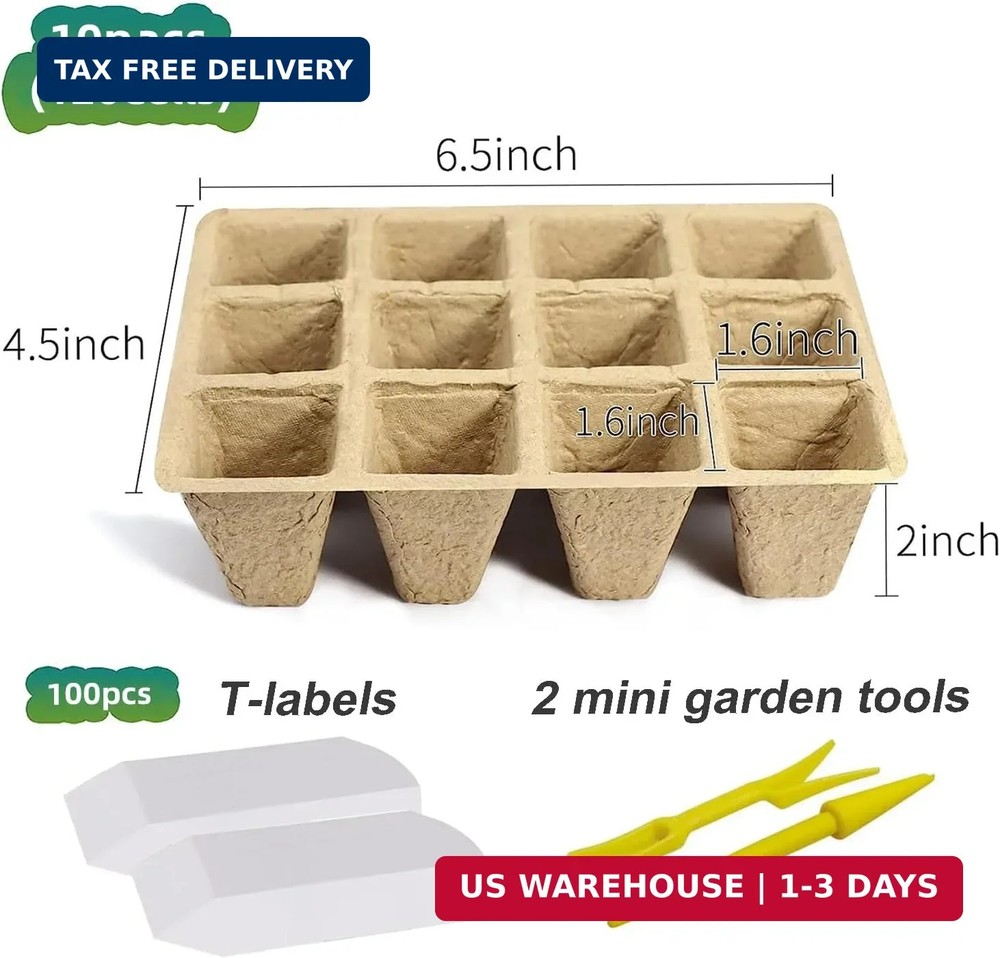 120 Cells Seed Starter Tray, 10 Pack Biodegradable Peat Pots with 100 Labels, Pl