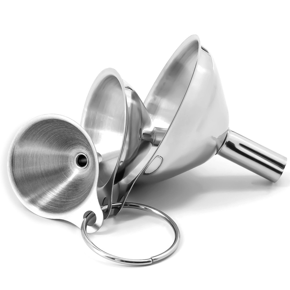 Mini Metal Funnel Set 3 Pcs, Grade Heat Resistant, Silver