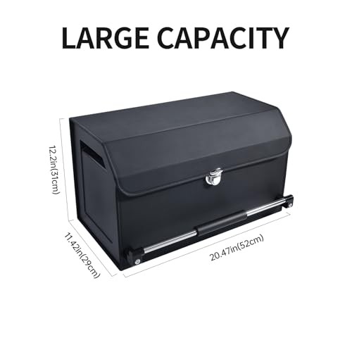 Car Trunk Organizer, Push-pull Handle, Leather Collapsible 2 Large Black